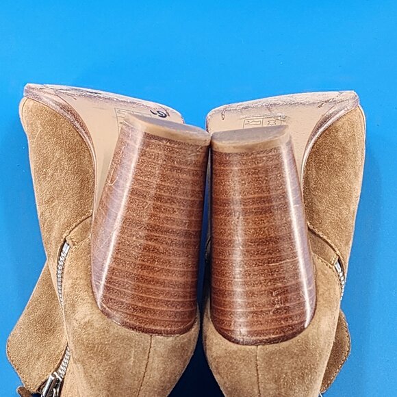 RAG & BONE Margot Tan Suede High Block Heel Ankle Bootie Double Zip - Picture 8 of 10